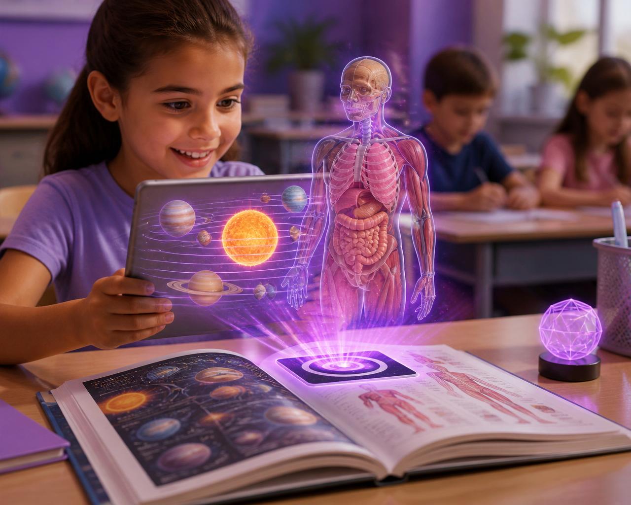 Aluna explora corpo humano e sistema solar em realidade aumentada a partir de um livro